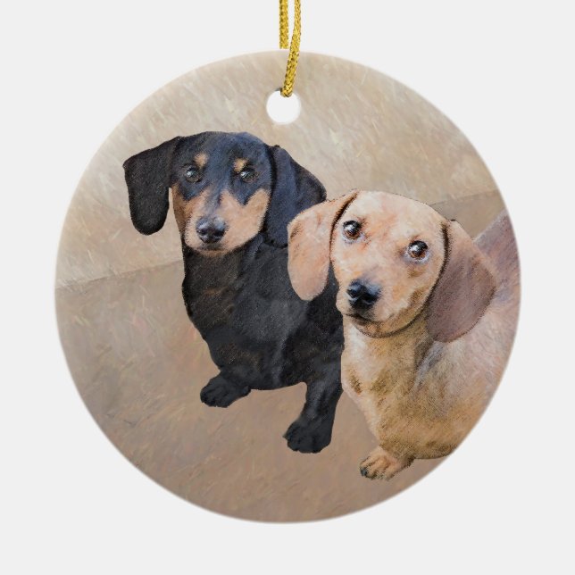 Dachshund (Smooth) Painting - Original Dog Art Ceramic Tree Decoration (Front)