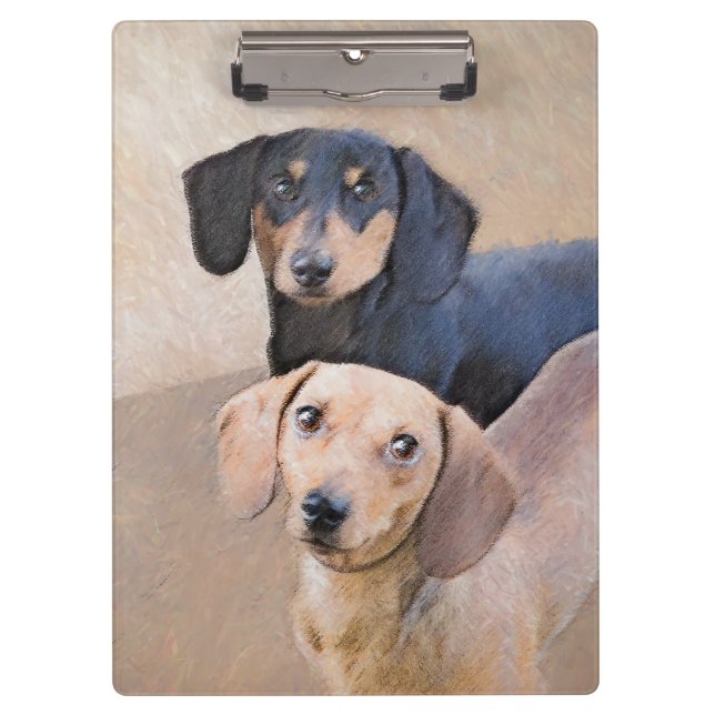 Dachshund (Smooth) Painting - Original Dog Art Clipboard (Front)