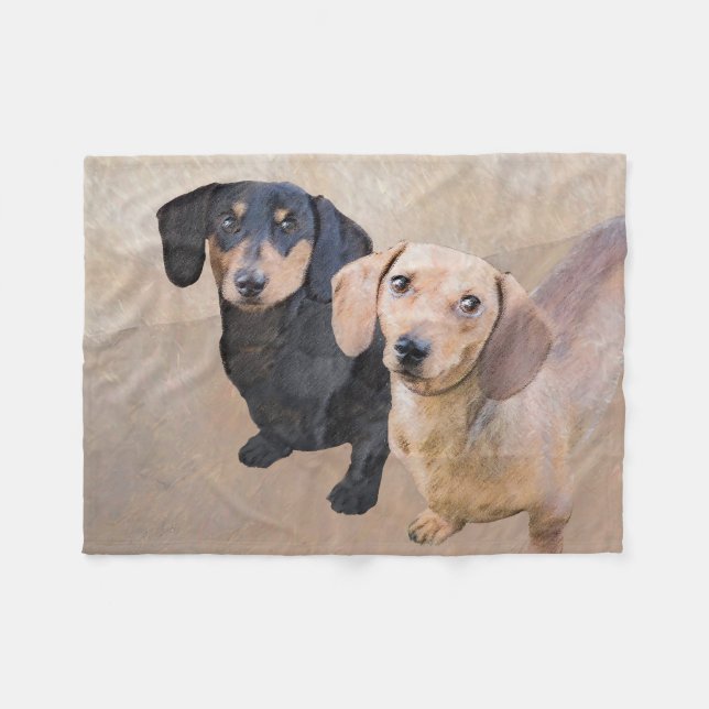 Dachshund (Smooth) Painting - Original Dog Art Fleece Blanket (Front (Horizontal))