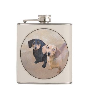 Dachshund (Smooth) Painting - Original Dog Art Hip Flask