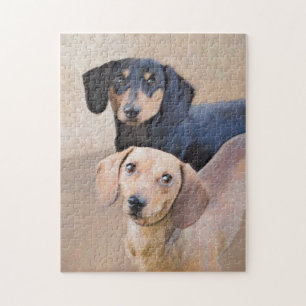 Dachshund (Smooth) Painting - Original Dog Art Jigsaw Puzzle