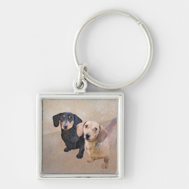 Dachshund (Smooth) Painting - Original Dog Art Key Ring (Front)