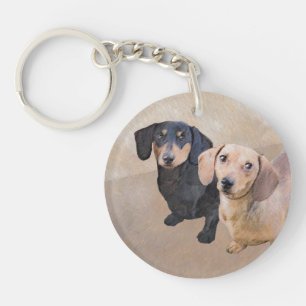 Dachshund (Smooth) Painting - Original Dog Art Key Ring
