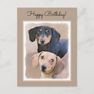Dachshund (Smooth) Painting - Original Dog Art Postcard