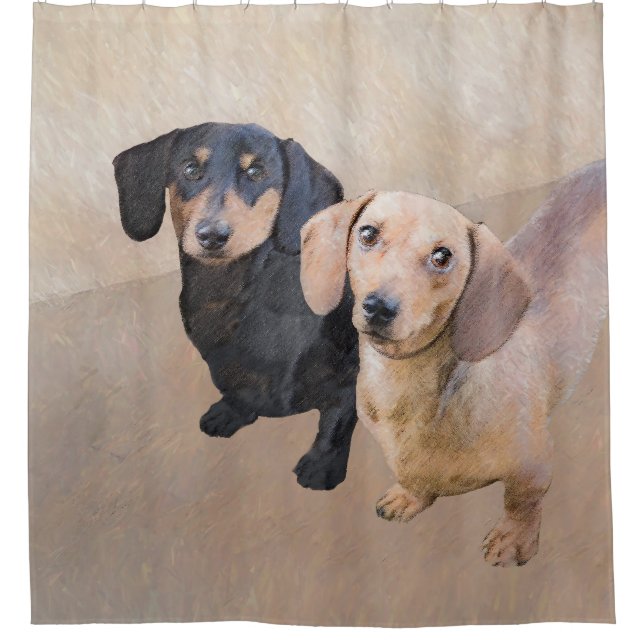 Dachshund (Smooth) Painting - Original Dog Art Shower Curtain (Front)