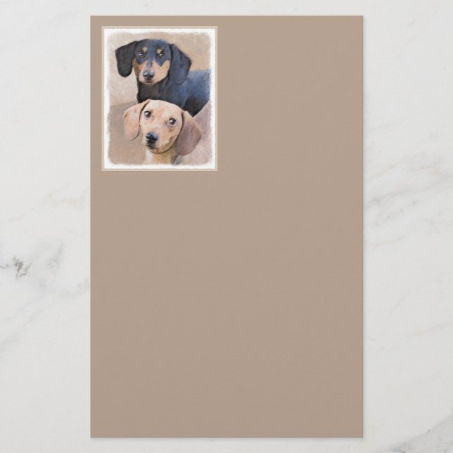 Dachshund (Smooth) Painting - Original Dog Art Stationery (Front)