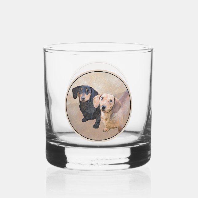 Dachshund (Smooth) Painting - Original Dog Art Whiskey Glass (Front)