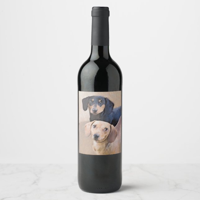 Dachshund (Smooth) Painting - Original Dog Art Wine Label (Front)