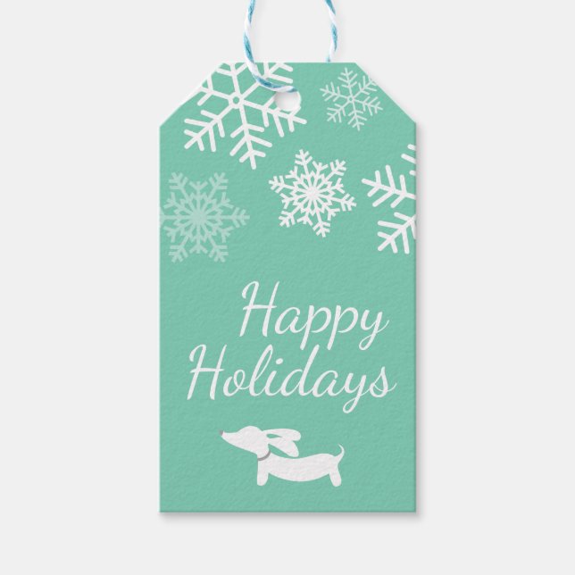 Dachshund Snowflake Christmas Winter Gift Tags (Front)