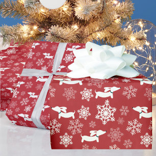 Dachshund Snowflakes Red Wrapping Paper Christmas
