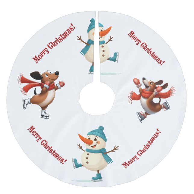  Dachshund Snowman Christmas Tree Skirt (Front)
