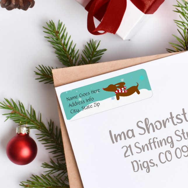 Dachshund Snowy Christmas Return Address Labels (Dachshund through the snow Christmas card return address label)