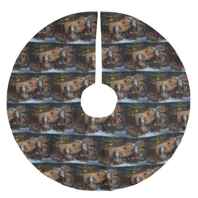 Dachshund Snowy Sleigh Christmas Decor Brushed Polyester Tree Skirt (Front)