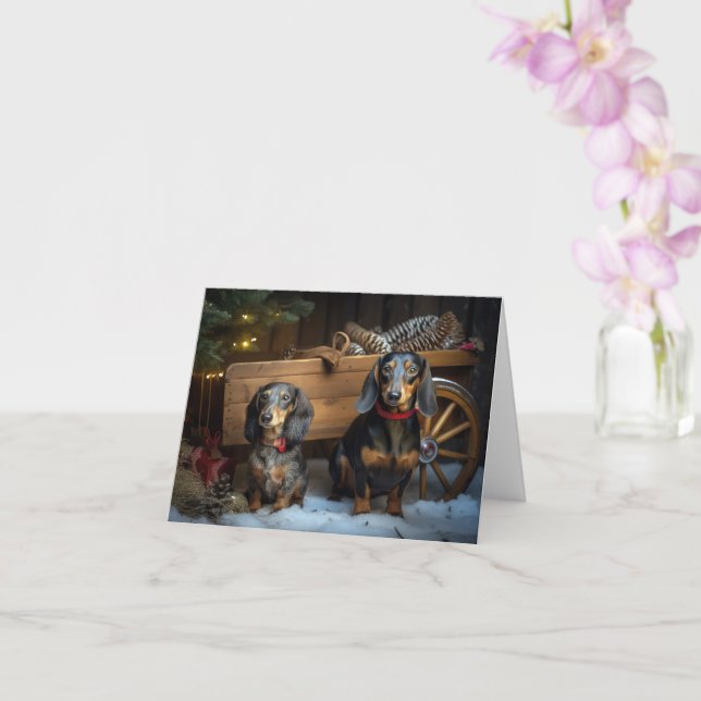Dachshund Snowy Sleigh Christmas Decor Card (Orchid)