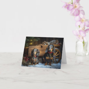 Dachshund Snowy Sleigh Christmas Decor Card