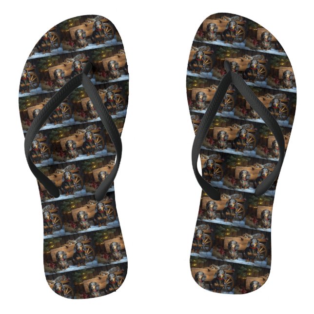 Dachshund Snowy Sleigh Christmas Decor Flip Flops (Footbed)