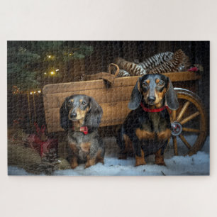 Dachshund Snowy Sleigh Christmas Decor Jigsaw Puzzle