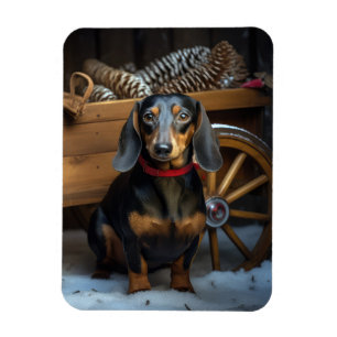 Dachshund Snowy Sleigh Christmas Decor Magnet