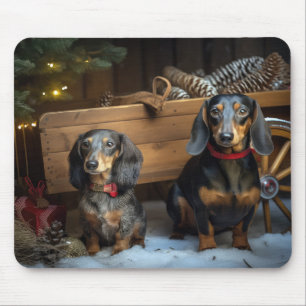 Dachshund Snowy Sleigh Christmas Decor Mouse Mat