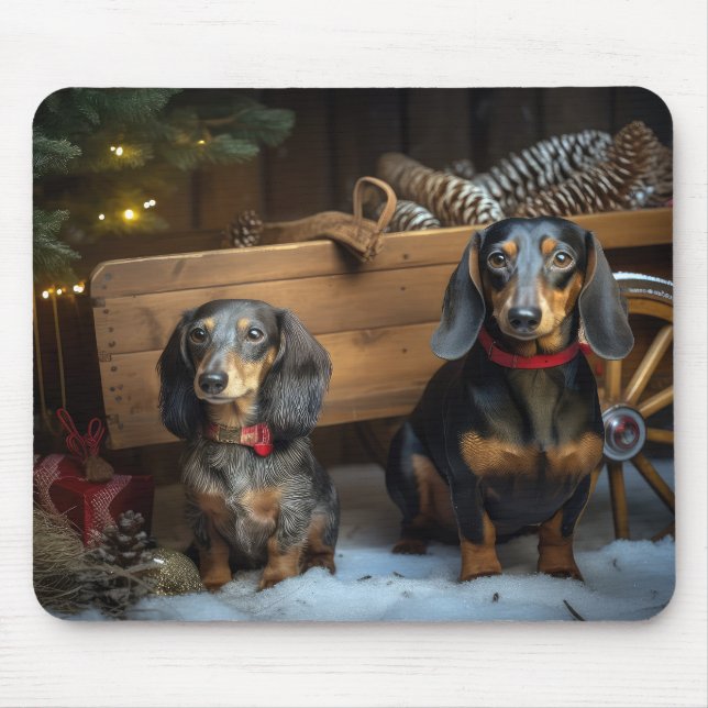 Dachshund Snowy Sleigh Christmas Decor Mouse Mat (Front)