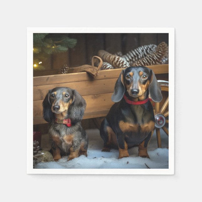 Dachshund Snowy Sleigh Christmas Decor Napkin (Front)