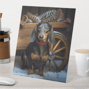 Dachshund Snowy Sleigh Christmas Decor Pedestal Sign