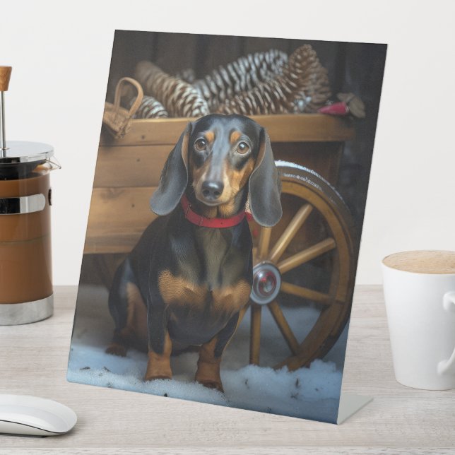 Dachshund Snowy Sleigh Christmas Decor Pedestal Sign (In SItu)