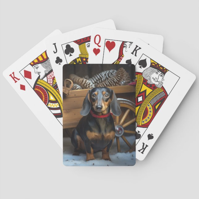 Dachshund Snowy Sleigh Christmas Decor Playing Cards (Back)