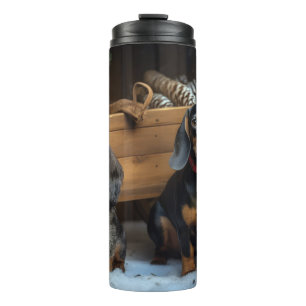 Dachshund Snowy Sleigh Christmas Decor Thermal Tumbler