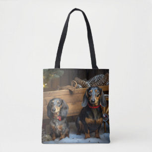 Dachshund Snowy Sleigh Christmas Decor Tote Bag