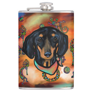 DACHSHUND SOUTHWESTERN ART HIP FLASK