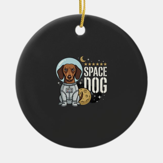 Dachshund Space Dog Astronaut Vector Ceramic Tree Decoration (Front)