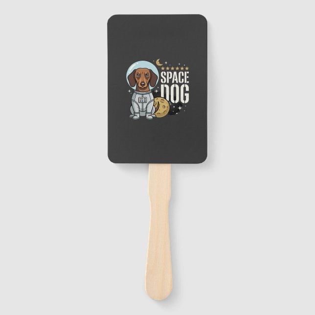 Dachshund Space Dog Astronaut Vector Hand Fan (Front)