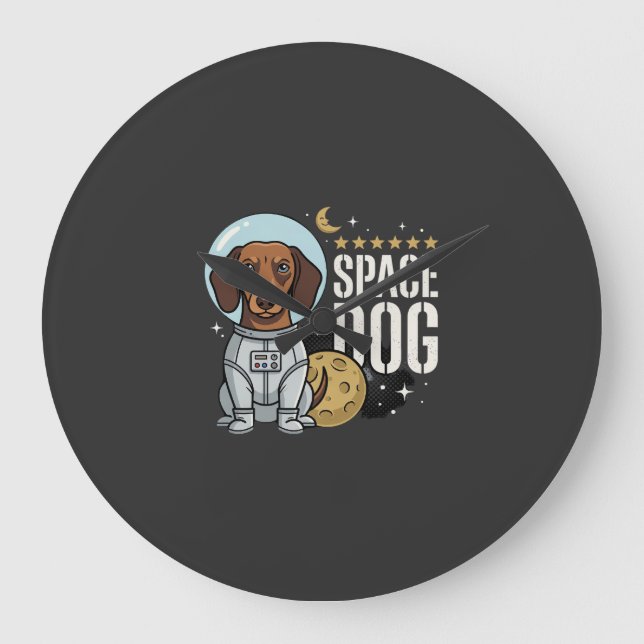 Dachshund Space Dog Astronaut Vector Large Clock (Front)