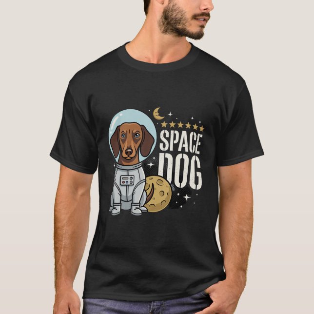 Dachshund Space Dog Astronaut Vector T-Shirt (Front)