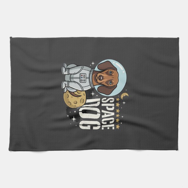 Dachshund Space Dog Astronaut Vector Tea Towel (Horizontal)