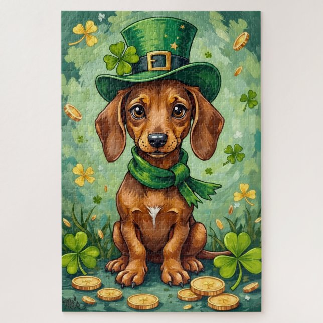 Dachshund St Patrick’s Day Lucky Dog Jigsaw Puzzle (Vertical)