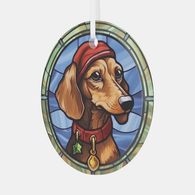 Dachshund Stained Glass Christmas Glass Tree Decoration (Front Left)