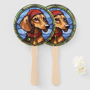 Dachshund Stained Glass Christmas Hand Fan