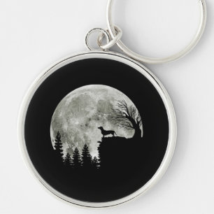 Dachshund Standing On Mountain Moonlight Halloween Key Ring