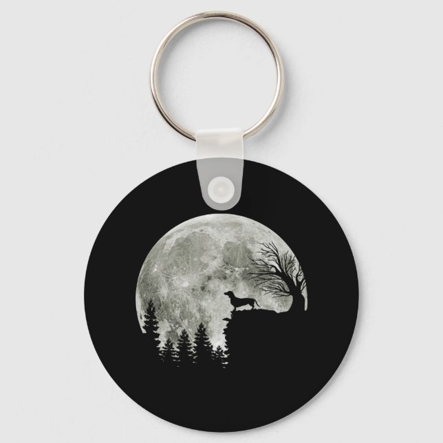 Dachshund Standing On Mountain Moonlight Halloween Key Ring (Front)