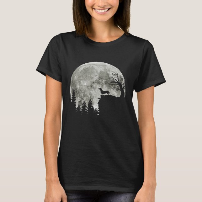 Dachshund Standing On Mountain Moonlight Halloween T-Shirt (Front)