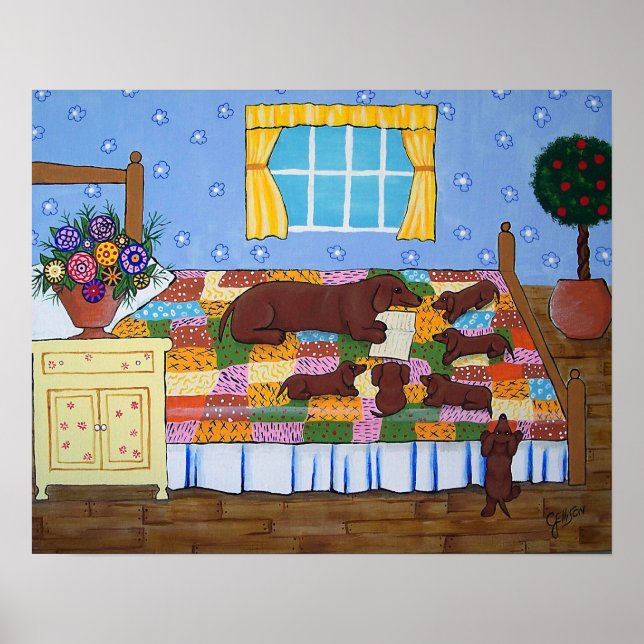 Dachshund Story Time Art Print (Front)