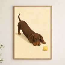 Dachshund Stretch Watercolour Whimsical Art Poster