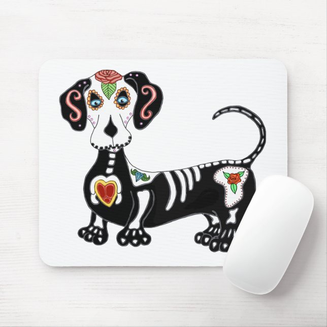 Dachshund Sugar Skull Mouse Mat (With Mouse)