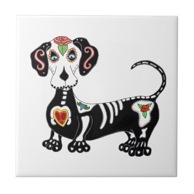 Dachshund Sugar Skull Tile (Front)