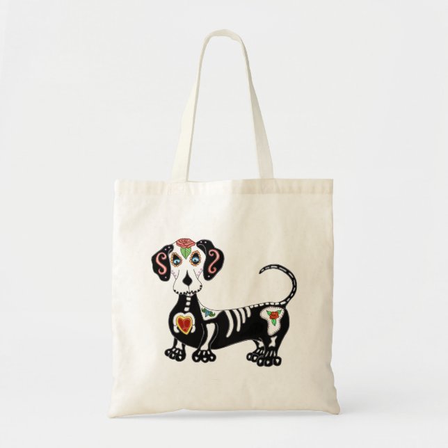 Dachshund Sugar Skull Tote Bag (Front)