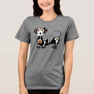 Dachshund Sugar Skull Tri-Blend Shirt