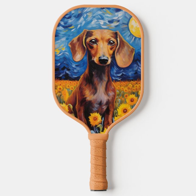 Dachshund & Sunflowers Art Gift  Pickleball Paddle (Front)