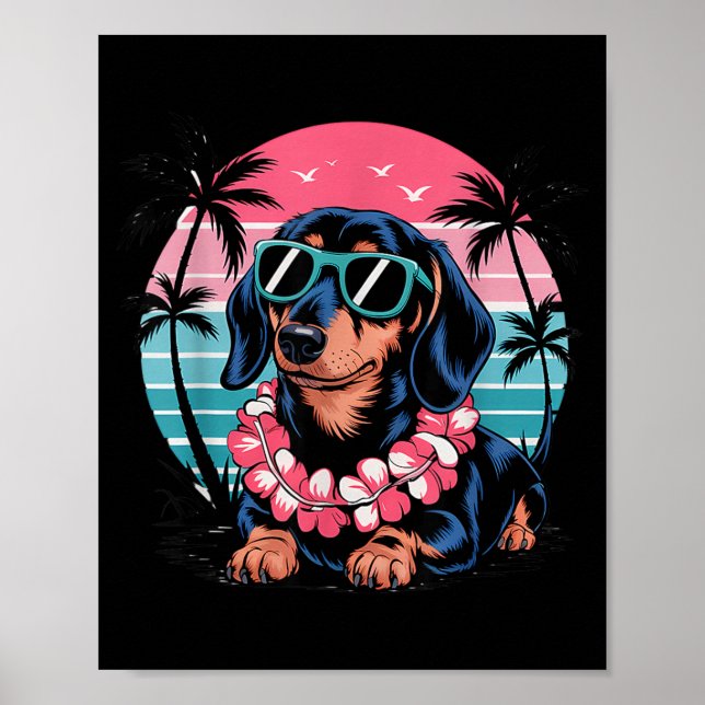 Dachshund Sunset Hawaii Summer Style Poster (Front)